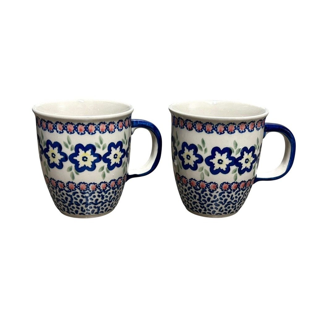Polish Pottery‎ Manufaktura Bolesławiec Mugs Cups Set Of 2 Flowers Troszczak